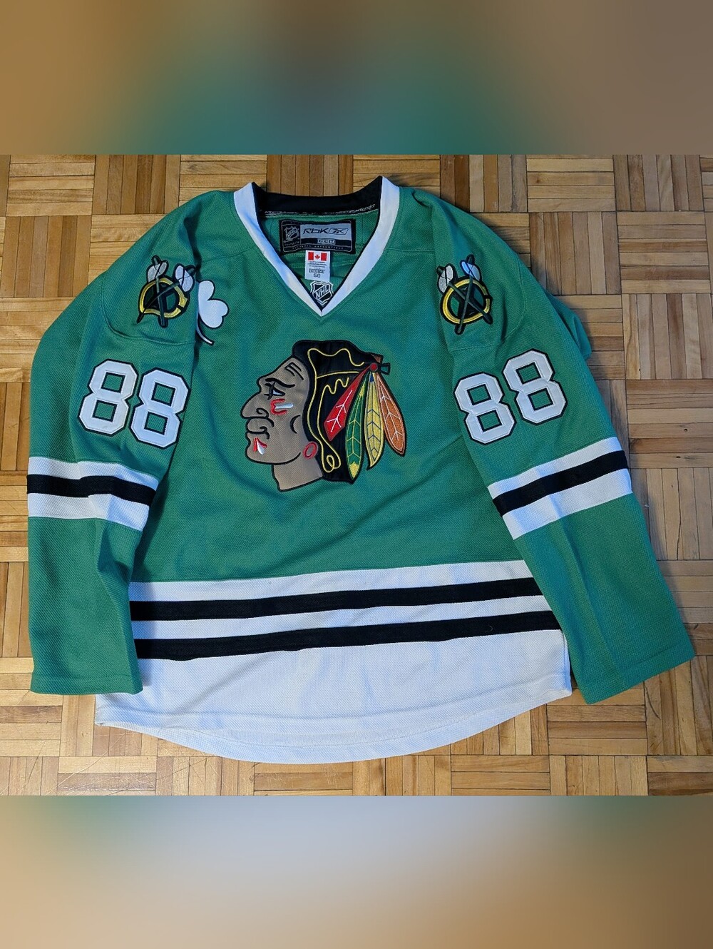 Chicago Blackhawks NHL St. Patrick's Day Green Patrick Kane Jersey Men's Size 50